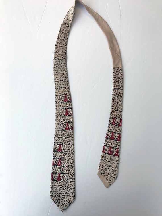 1950s gray and red jacquard print tie - image 6