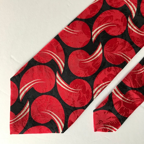 1980s (90s?) silk red and black jacquard print tie