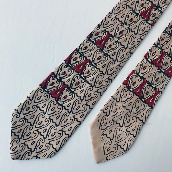 1950s gray and red jacquard print tie - image 1