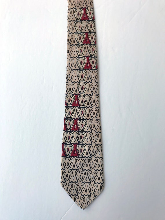 1950s gray and red jacquard print tie - image 2