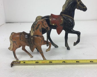 Cast Metal Horse Lot ( 2 ) Japan Trigger and Black Stallion Red Saddle