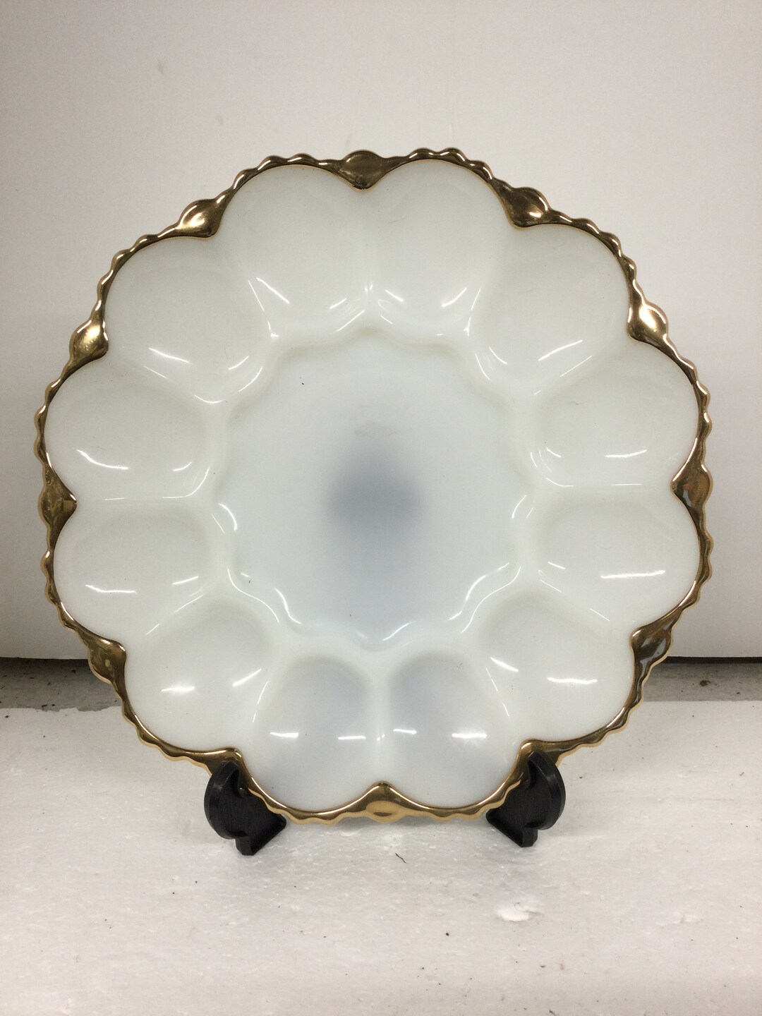 Milk Glass Deviled Egg Platter Gold Trim Anchor Hocking/fire King 10 - Etsy