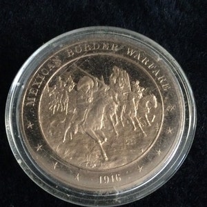 Vintage Franklin Mint Bronze Token Geschiedenis van de Verenigde Staten ingekapseld bewijs "Mexicaanse grensoorlogvoering 1916"