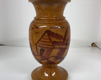 Vintage Turned Wood Vase  Grad Turks 9”