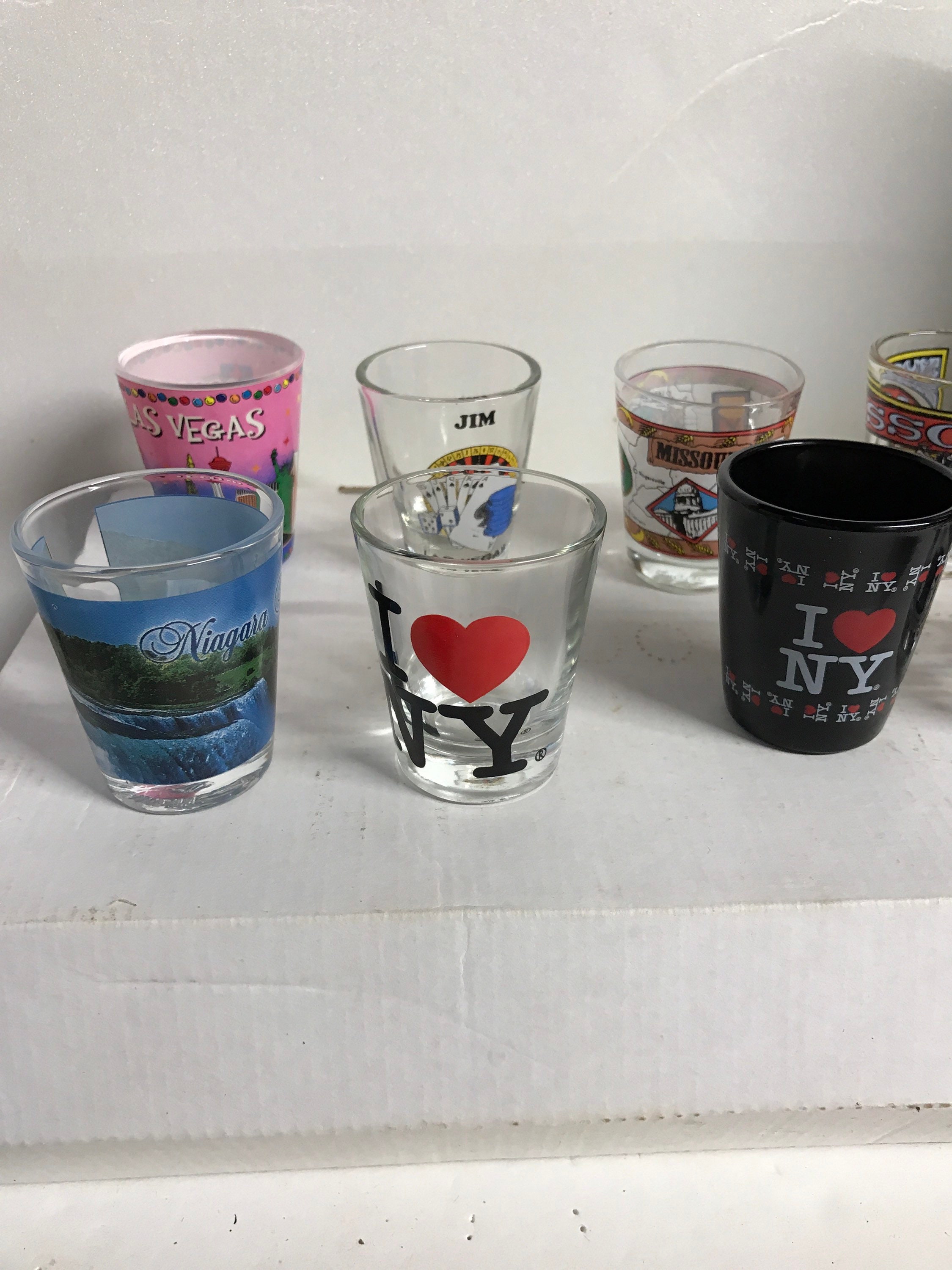 10 Shot Glass Collection Various States 4 NY 2 Nev 2 Mo 2 SC Etsy