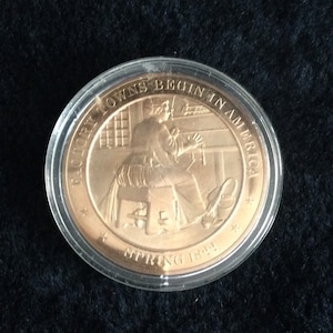 Vintage Franklin Mint Bronze Token History of the United States Encapsulated Proof “ Factory Towns Begin in America  1822 “