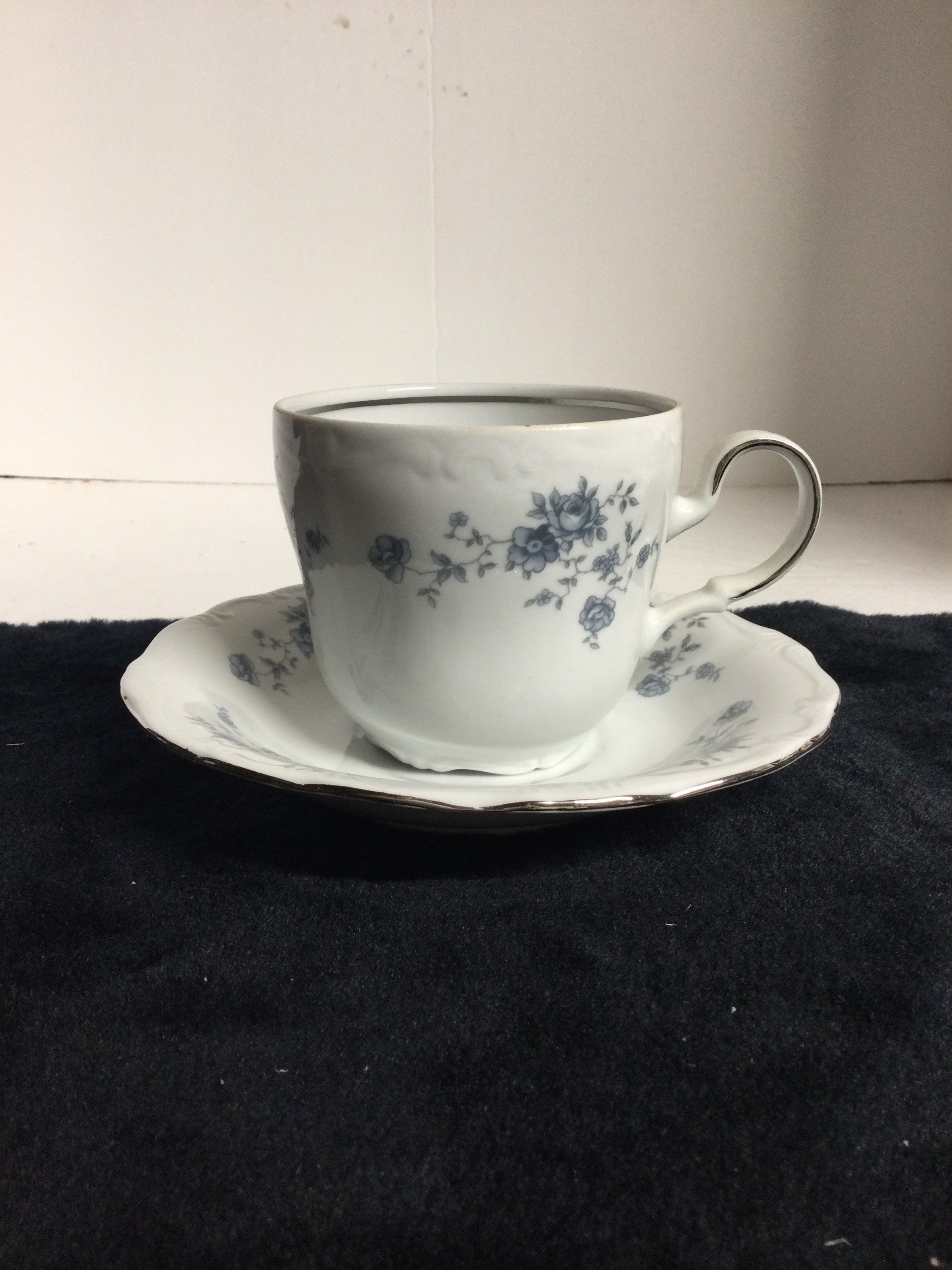 Johann Haviland Traditions China Blue Garland Footed Coffee Cup and Saucer