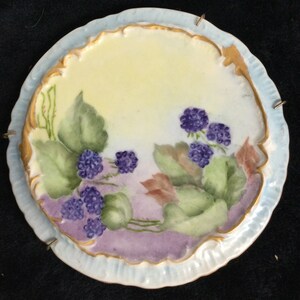 Vintage Trivet Hand Painted Signed & Dated 1962 Blackberries over Purple Green and Yellow Blue Pastels