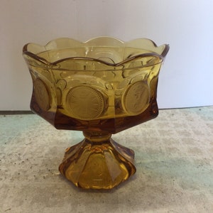 Fostoria Amber Coin Glass Lidded compote ( no lid ) 5.5” Tall