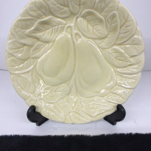 Antique Yellow Salad Plates Embossed with Pears and Leaves no maker mark 7 7/8” pottery or stoneware.