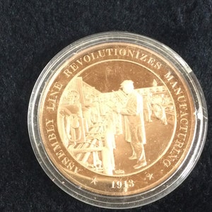vintage Franklin Mint Bronze Token History of the United States Encapsulated Proof « Assembly Line Revolutionizes Manufacturing 1913 »