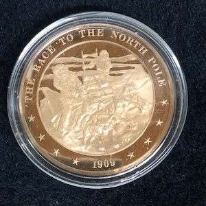 Vintage Franklin Mint Bronze Token History of the United States Encapsulated Proof “ The Race to the North Pole 1909 “