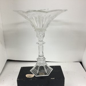 Crystal Deplomb USA Pillar Candle Holder / Candy Dish 10.75” T x 8.25” W x 2.75” Deep 1.5” candle base