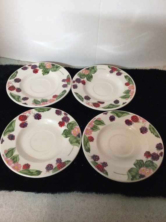 4 Tienshan Stoneware Raspberry Social Cup Saucers Etsy