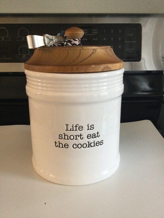 Mud Pie Pottery Cookie Jar W/wood Lid Silver Toned Guilt