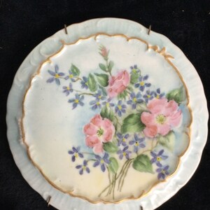Vintage  Trivet Hand Painted Signed & Dated 1963 Pink and Blue Floral over Blue Violet and Pink Pastels