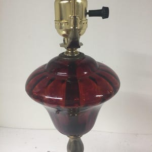 Antique Ruby Red Glass and White Marble Base Lamp  24” Tall