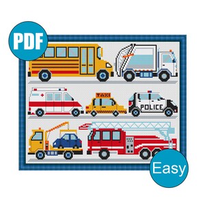 SET of 2 PDF Counted Cross Stitch Pattern City Cars Boys Room | Etsy