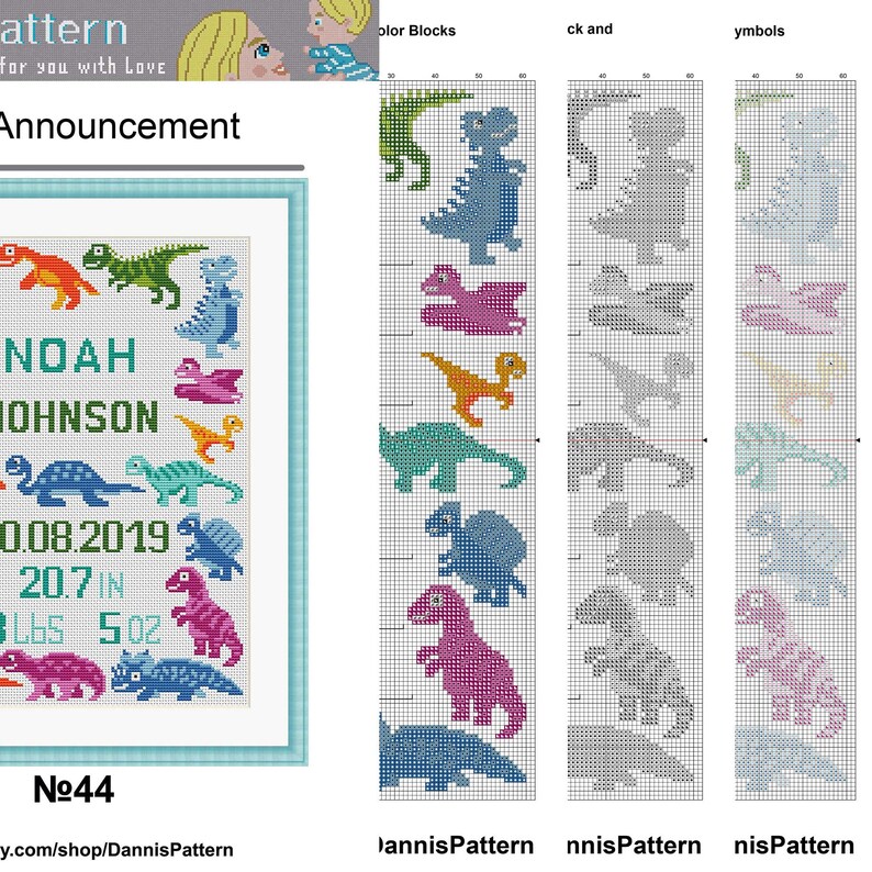 Baby Announcement Dinosaur Cross Stitch Pattern Pdf 45 Etsy