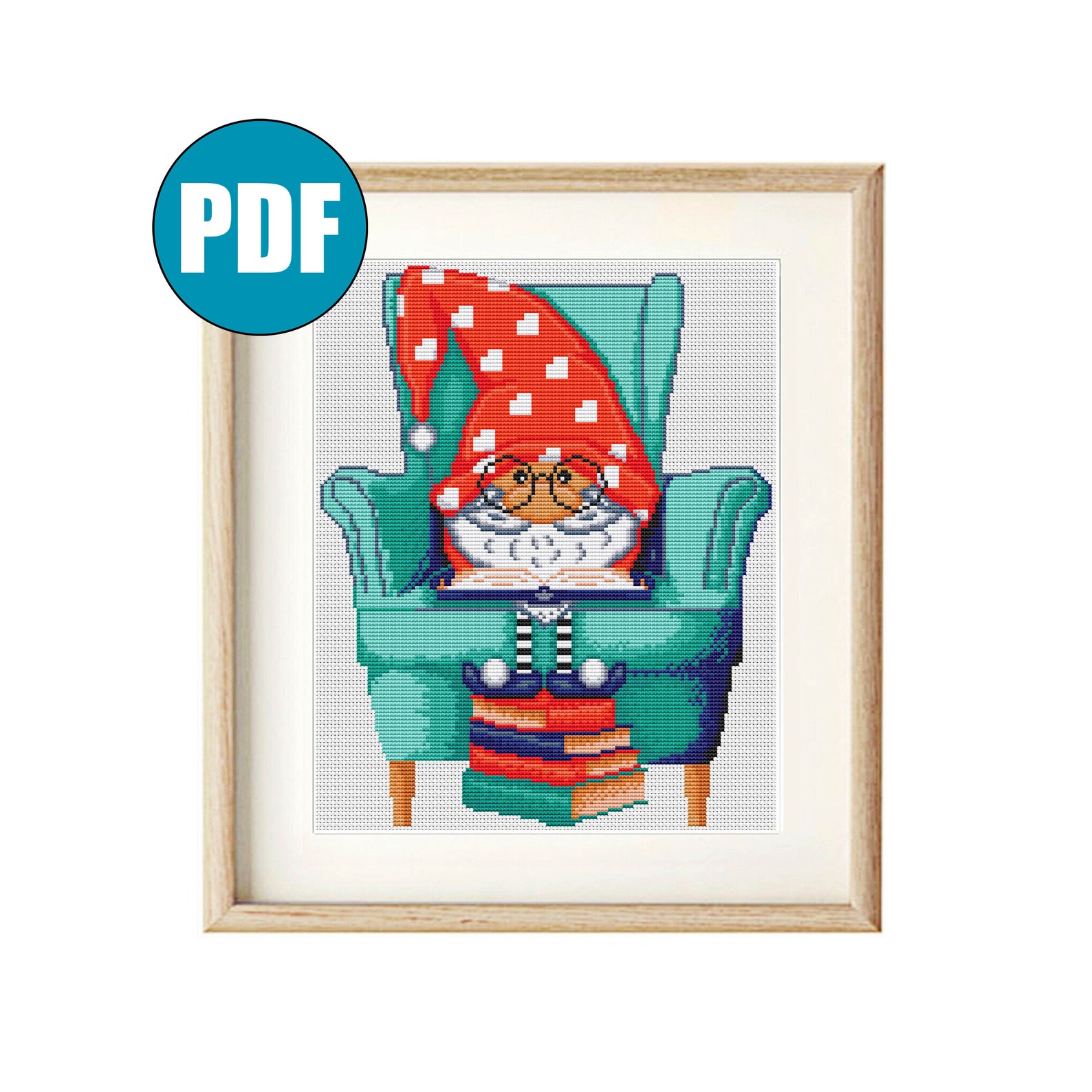 Reading gnome 6 modern cross stitch pattern pdf embroidery  etsy