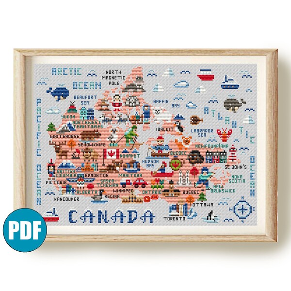 Cross Stitch Map of Canada Etsy