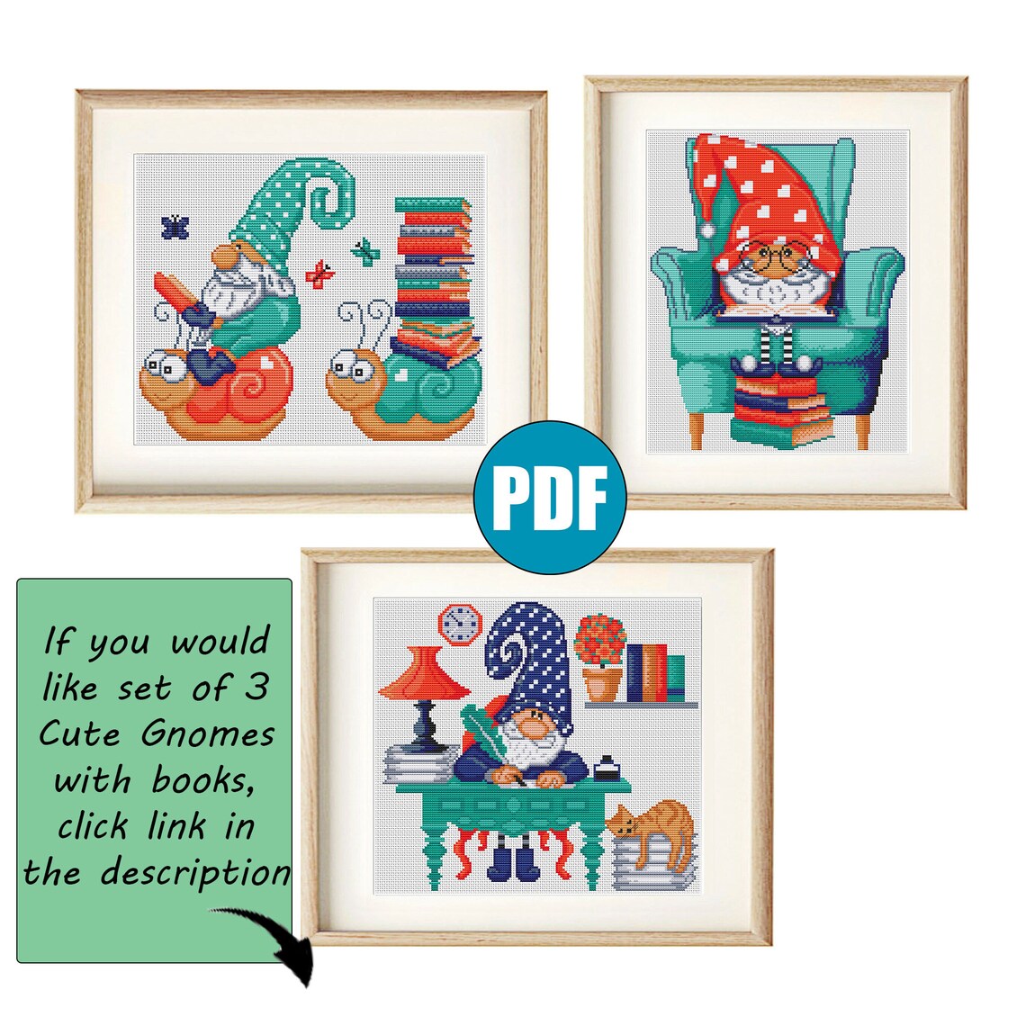 Reading gnome 6 modern cross stitch pattern pdf embroidery  etsy