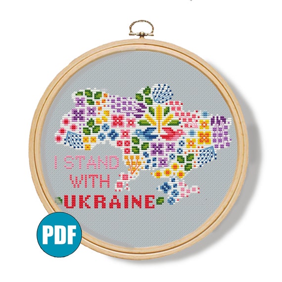 Floral Map of Ukraine Cross Stitch Pattern Pdf I Stand With | Etsy