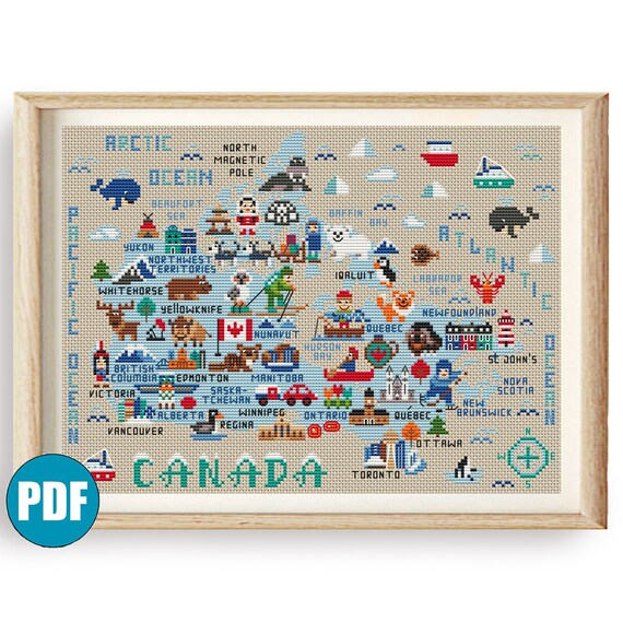 Map of Canada Cross Stitch Pattern Pdf 163 Animal Canada Map Etsy