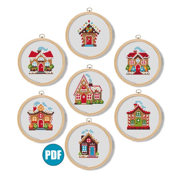 Gingerbread houses cross stitch pattern pdf #110 Christmas cross stitch pattern Christmas houses Christmas ornament Gingerbread decor DIY