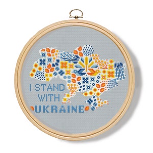 Floral Map of Ukraine Cross Stitch Pattern Pdf I Stand With Ukraine