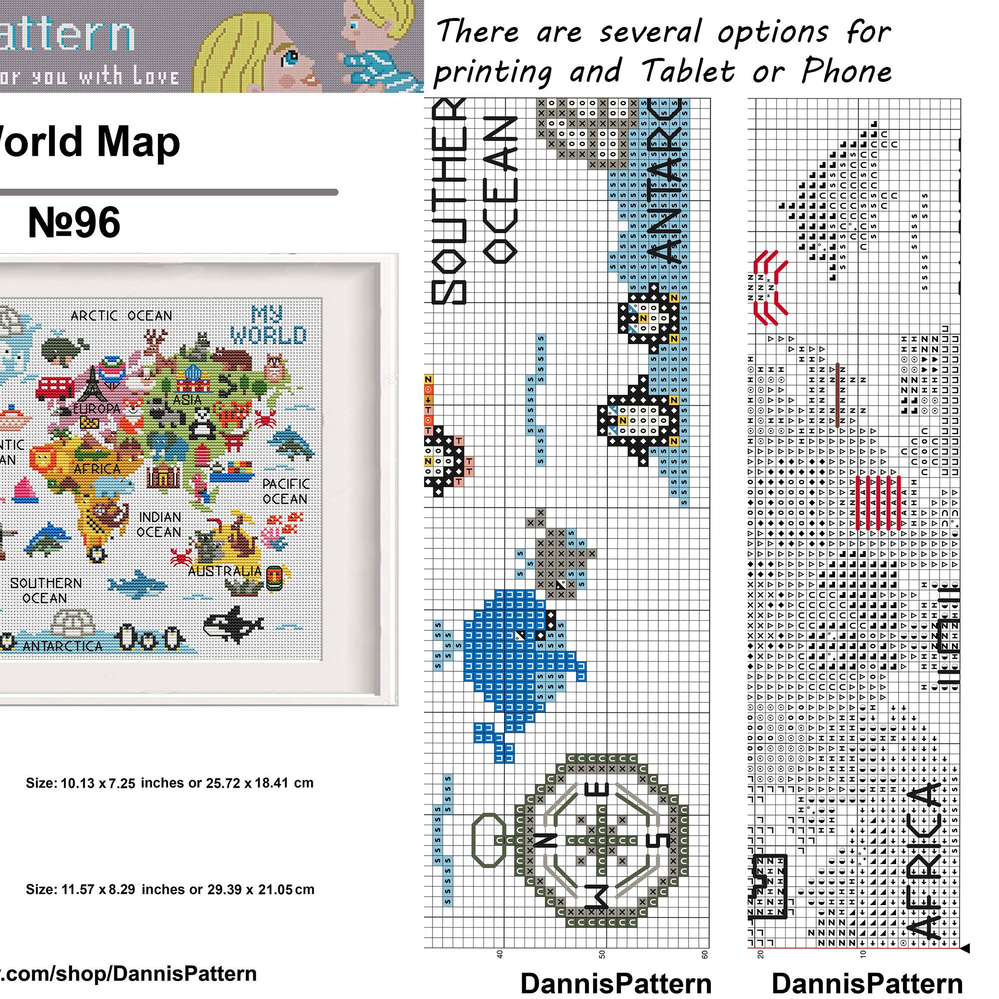 World map for kids modern cross stitch pdf pattern 96 Wild Etsy