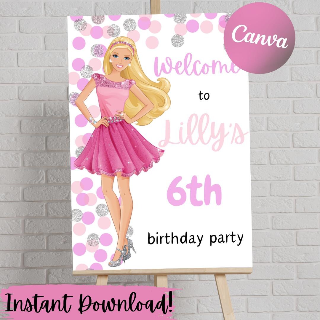 Barbie Birthday Welcome Sign | Editable Digital Template | Instant ...