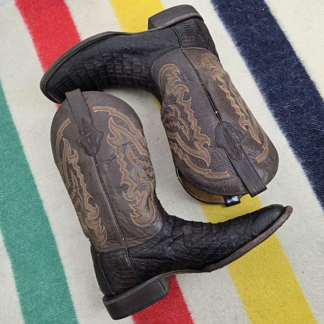 Vintage Lucchese Vamp Caiman Hornback Alligator Skin Boots Brown Men's ...