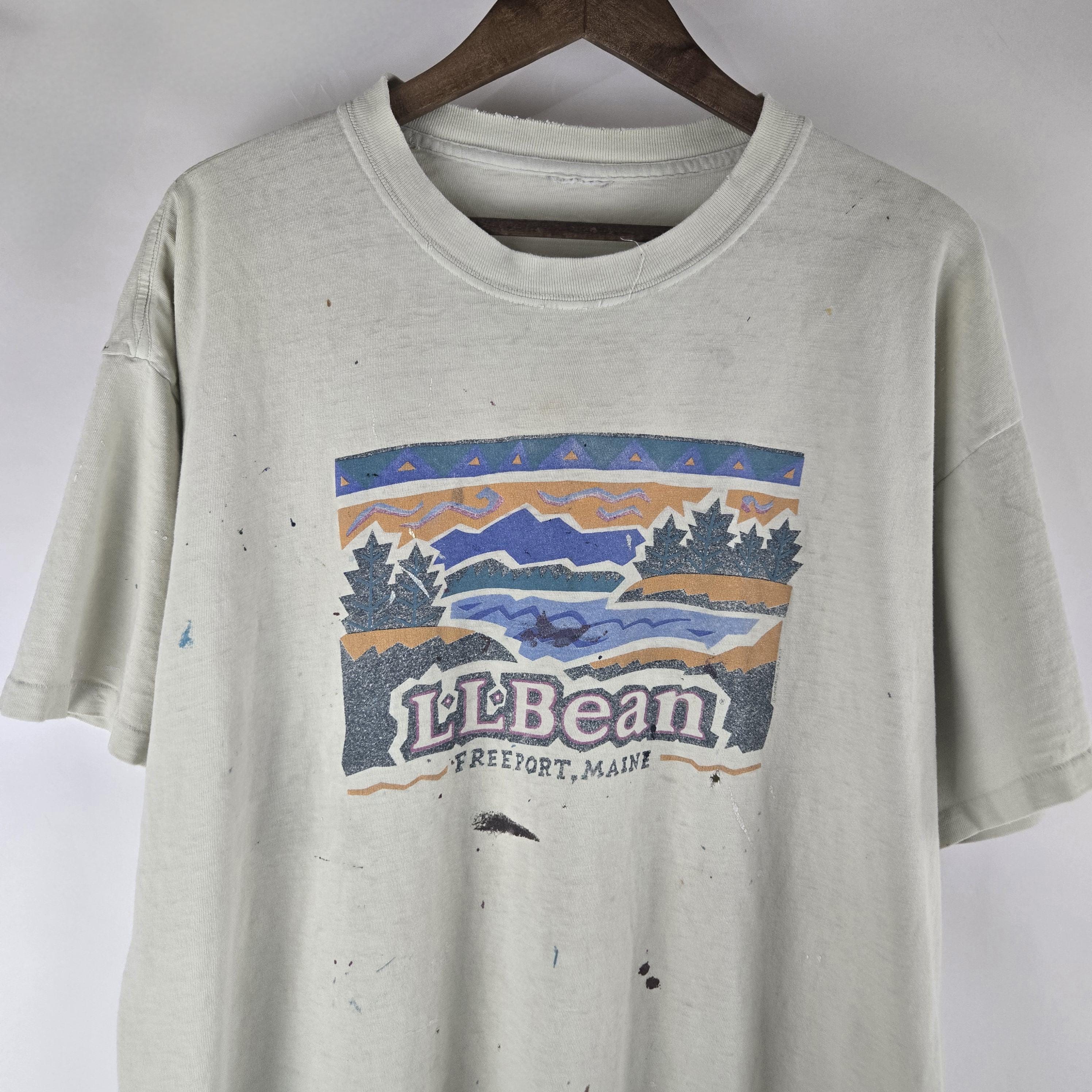 Thrashed Distressed Vintage 90's L.L. BEAN Graphic T Shirt. Single