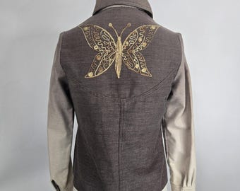 Vintage 1970's Brown and cream ombre jacket with gold butterfly embroidery jacket By Hal Krasell Fits Small