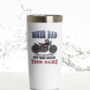 Personalisierte Dad Geschenk Motorrad Becher Biker Dad Just Cooler Isolierbecher Perfekte Motorrad Geschenke Bild 1