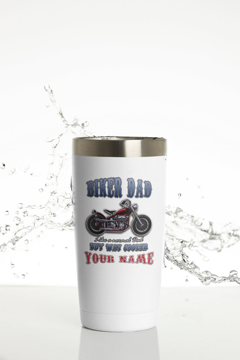 Personalisierte Dad Geschenk Motorrad Becher Biker Dad Just Cooler Isolierbecher Perfekte Motorrad Geschenke Bild 1