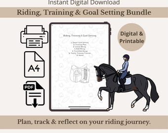 Planificador de entrenamiento ecuestre / Establecimiento de objetivos y registro de paseos / Descarga digital A4 / Colección de elementos esenciales para equinos