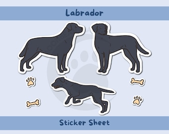 Foglio di adesivi Labrador nero / Adesivi fustellati a forma di cane Labrador nero / Regalo per gli amanti dei Labrador / Adesivi in vinile per laptop, borraccia e diario