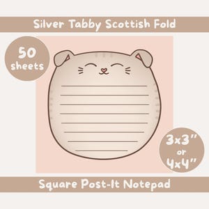 Scottish Fold Cat Post-it® Notepad | Silver Tabby Cat Lined Memo Pad | Sticky Notes, Cute Cat Stationery, Cat Lover Gift