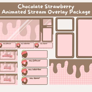 Chocolate Strawberry Stream Overlay Pack | Chocolate Aesthetic Streaming Bundle | Animated & Static Scenes, Panels, Alerts, Chat Boxes