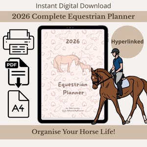Planificador ecuestre completo 2026 / Digital e imprimible / Descarga digital A4 / Diario de cuidado de caballos, equitación, entrenamiento y planificación de competiciones