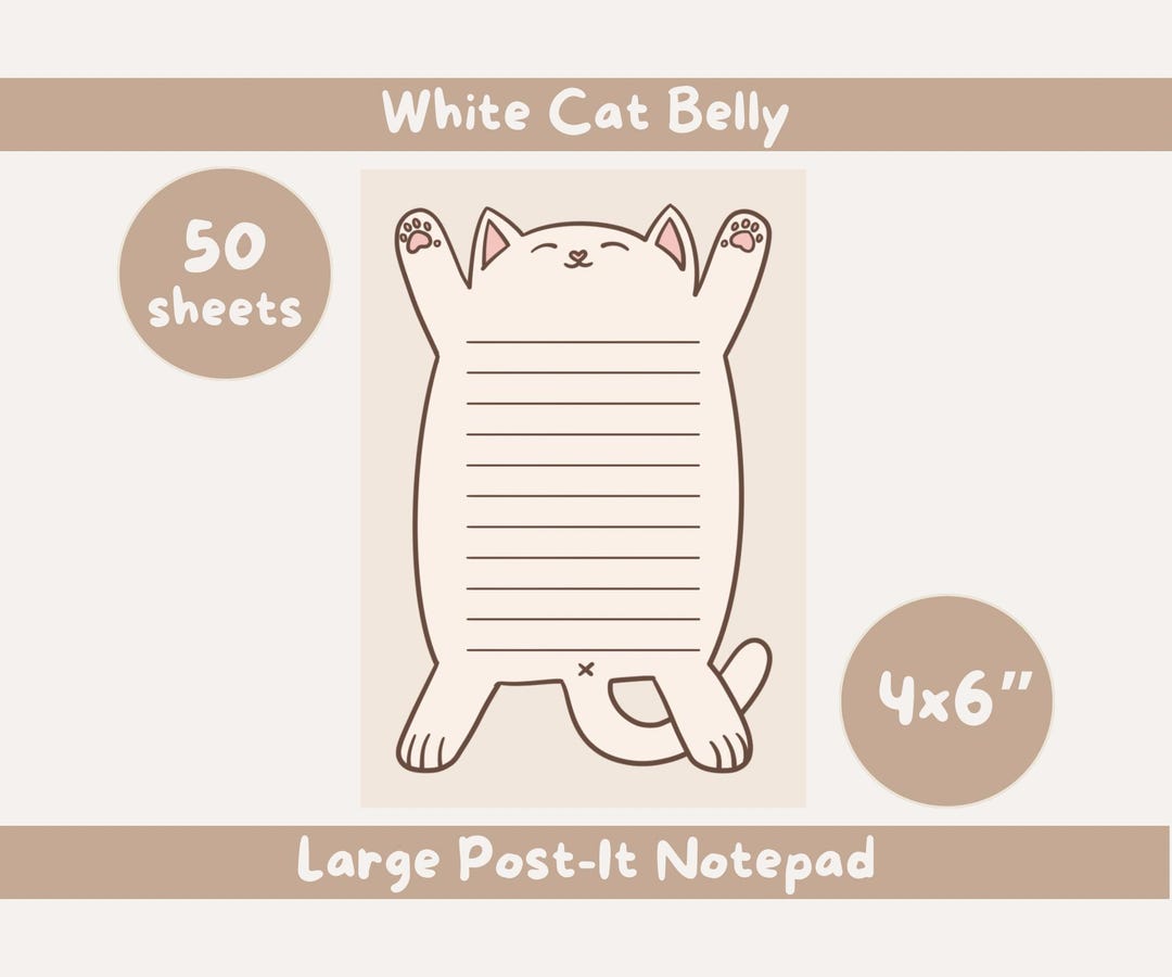 White Cat Belly Large Post-it® Notepad | White Cat Lined Memo Pad ...