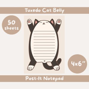 Tuxedo Cat Belly Large Post-it® Notepad | Black & White Cat Lined Memo Pad | Large 4x6 Sticky Notes, Cute Cat Stationery, Cat Lover Gift
