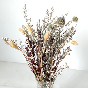 GHY Decor Dried Natural Flower Bouquet DIY Floral Arrangement Home Decoration, Eucalyptus, Limonium Flower, Dried Thistle Echinops Blue