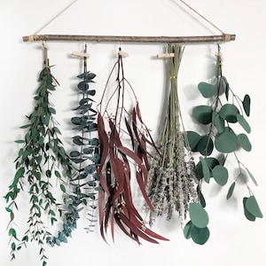 Autumn Natural Dried Flower Rack, Wall Hanging Decor, Eucalyptus Dried Herb Rack, Greenery Hanging Plants for Kitchen, Bedroom, Boho Leaves