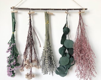 Autumn Natural Dried Flower Rack, Wall Hanging Decor, Eucalyptus Dried Herb Rack, Greenery Hanging Plants for Kitchen, Bedroom, Boho Leaves