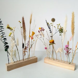 GHY Decor Natural Dried Flowers in Wooden Strip, Flowergram, Pack Of 2 ( Includes Two Sets of Wooden Flower Arrangements)