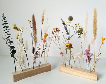 GHY Decor Natural Dried Flowers in Wooden Strip, Flowergram, Pack Of 2 ( Includes Two Sets of Wooden Flower Arrangements)