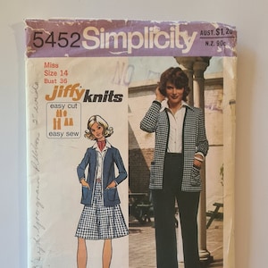 5452 Simplicity Jiffy Knits Pattern Womens Cardigan, Pants & Skirt Size 14 - Vintage Paper Sewing Pattern